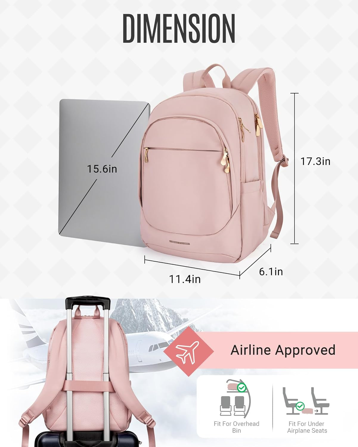 Stylish  15.6" Laptop Backpack - Perfect for College, Work & Travel - Gift-Ready Pink Backpack for Women