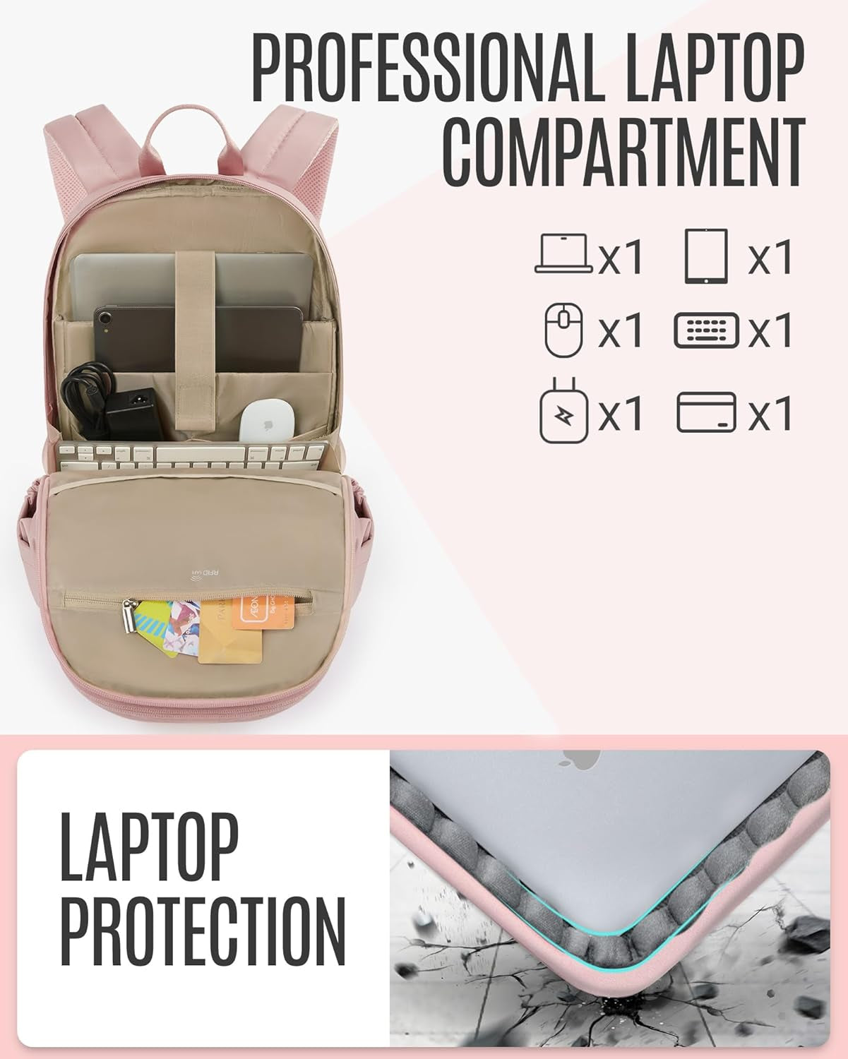 Stylish  15.6" Laptop Backpack - Perfect for College, Work & Travel - Gift-Ready Pink Backpack for Women
