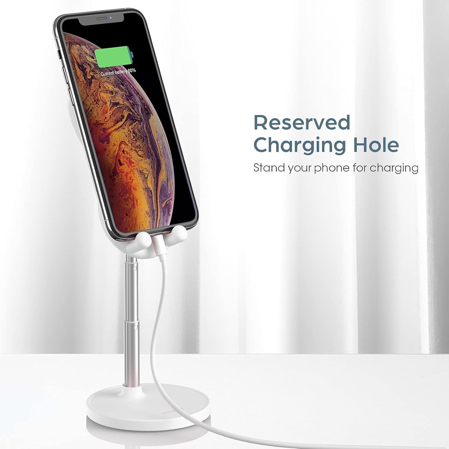 Adjustable Cute Bunny Phone Stand for Desk – Compatible with All Mobile Phones & Tablets (4-10in) - White