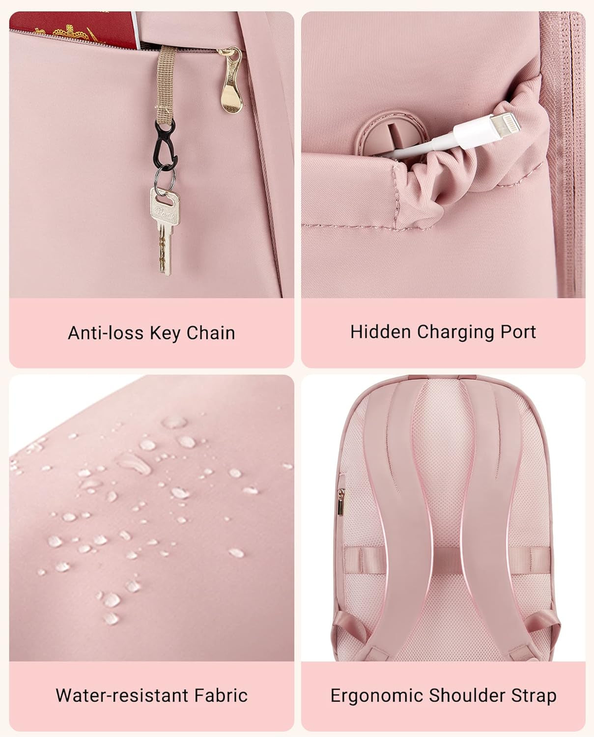 Stylish  15.6" Laptop Backpack - Perfect for College, Work & Travel - Gift-Ready Pink Backpack for Women